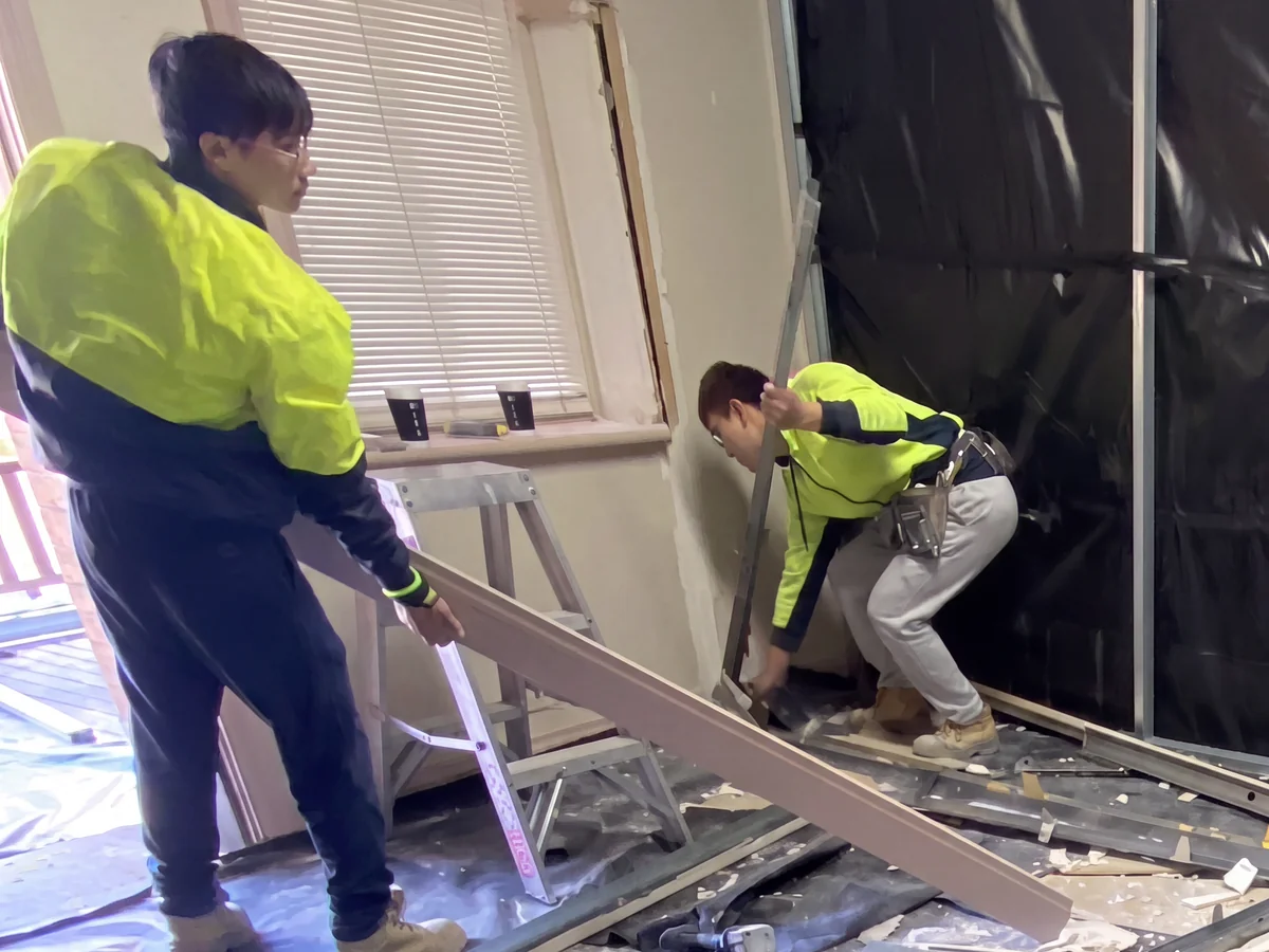 On the tools — our crew mid-job