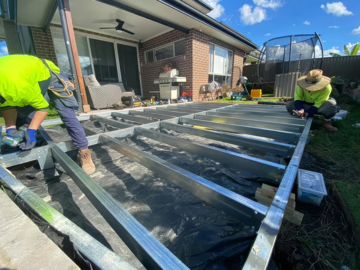 Our crew setting the steel subframe