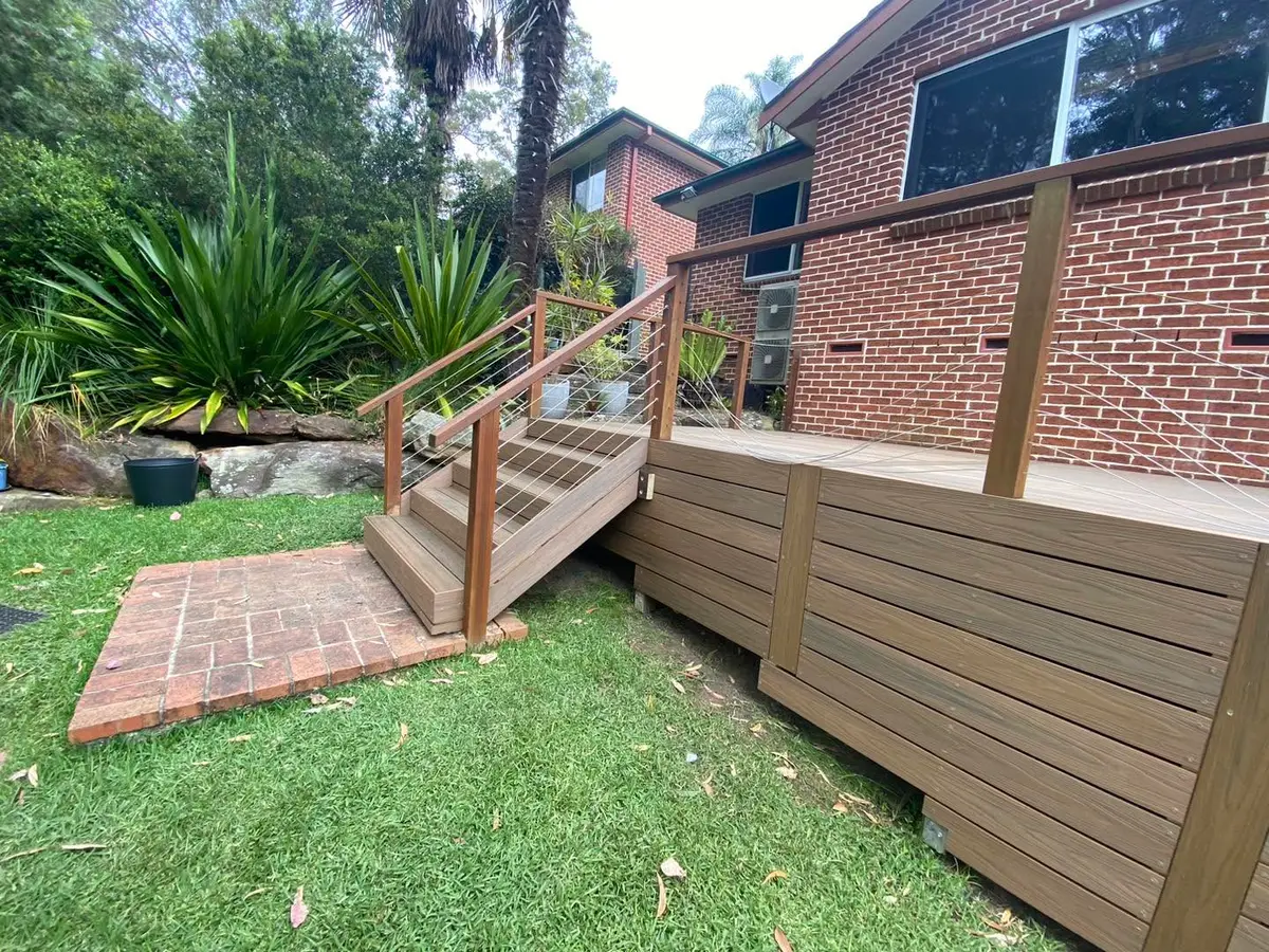 Raised deck with stainless wire balustrade